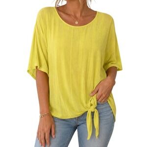 Sunshine Chic Textured Side-Tie Tunic Top Womens XL Lemon Glow